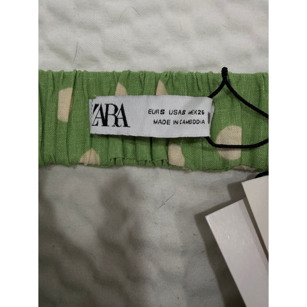 Zara Linen Blend Polka Dot Mini Dress Green Ruffle Hem NWT Women's Size Small - Picture 4 of 12